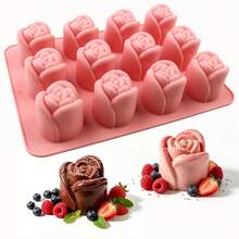 Rose-Shaped Silicone Baking Mold, Non-Stick Easy Release, Silicone, Suitable For Cupcakes, Chocolate, Mousse And Other Baked Goods, Baking Gift, Beginner DIY, Home Baking - Pink - View 6