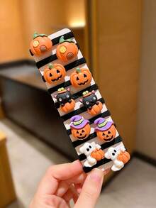 10/8pcs (No Cardboard) Cute Hair Ties For Teens, Fun Pumpkin, Ghost, Bat Cat Design, Halloween Girls Gift, Suitable For Back To School Season - Multicolor - View 6