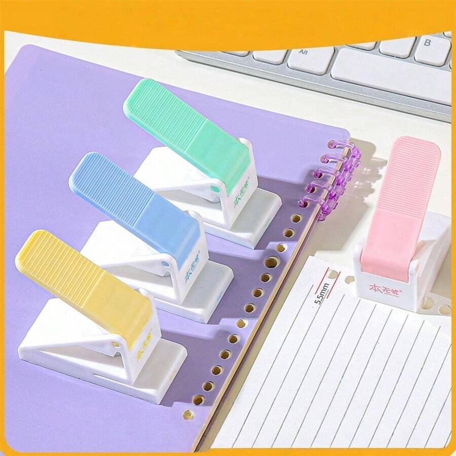 1pc Practical Minimalist Style Macaroon Solid Color Appearance Hand-Held Fuselage Anti-Slip Press Handle Is Suitable For Paper Loose-Leaf Punching Machine Manual DIY Document Bill Binding Office Stationery Scrapbook Supplies School Supplies. - B - View 1