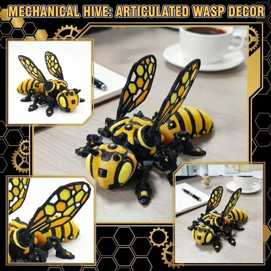 1PC 3D Printed Mechanical Bee, Cyberpunk Articulated Bee Toy, Movable Joint Detachable Wings Creative Desk Decor Gift - Multi - View 1