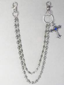 Cross Chain Pants Chain, Rhinestone Waist Chain With Lobster Clasp Pendant, Wallet Chain, Vintage Chain, Double Layer Chain, Hip Hop Punk, Jeans Chain, Pocket Chain, Key Chain, Multi-Element - Multicolor - View 1