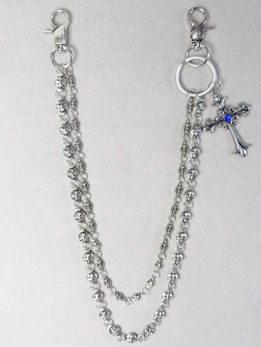 Cross Chain Pants Chain, Rhinestone Waist Chain With Lobster Clasp Pendant, Wallet Chain, Vintage Chain, Double Layer Chain, Hip Hop Punk, Jeans Chain, Pocket Chain, Key Chain, Multi-Element - Multicolor - View 1