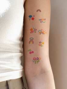 1pc Washable Ins Style Niche Healing Tattoo Sticker, Scattered Small Flowers + Planets, Waterproof Non-Fading Forest Fresh Upper Arm Realistic Tattoo Sticker For Girls - Multicolor - View 3