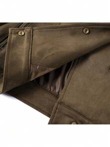 Korean Classic Vintage Short Suede Asymmetric Button Design Jacket Coat For Evening Date, College, Daily Wear, Autumn/Winter - Coffee Brown - View 4