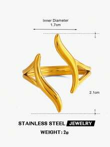 2PCS/1PC Stainless Steel Minimalist Fashion Geometric Line Wave Rings - Multicolor - View 8