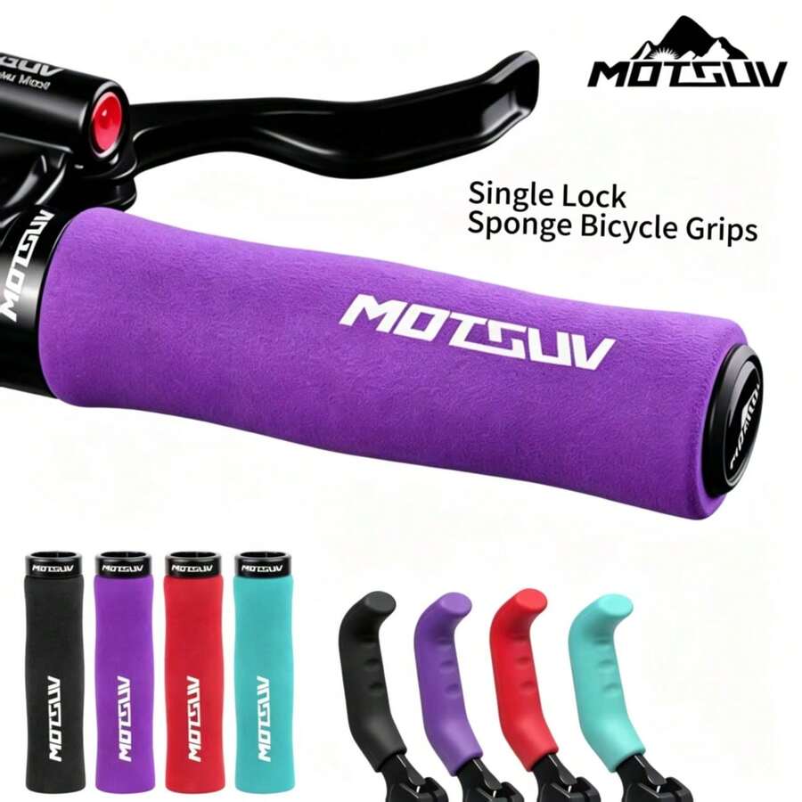 MOTSUV Single Lock Sponge Bicycle Handlebar Grips Set With Silicone Brake Lever Covers, Multi-Color MTB Handlebar Kit - Multicolor - View 1