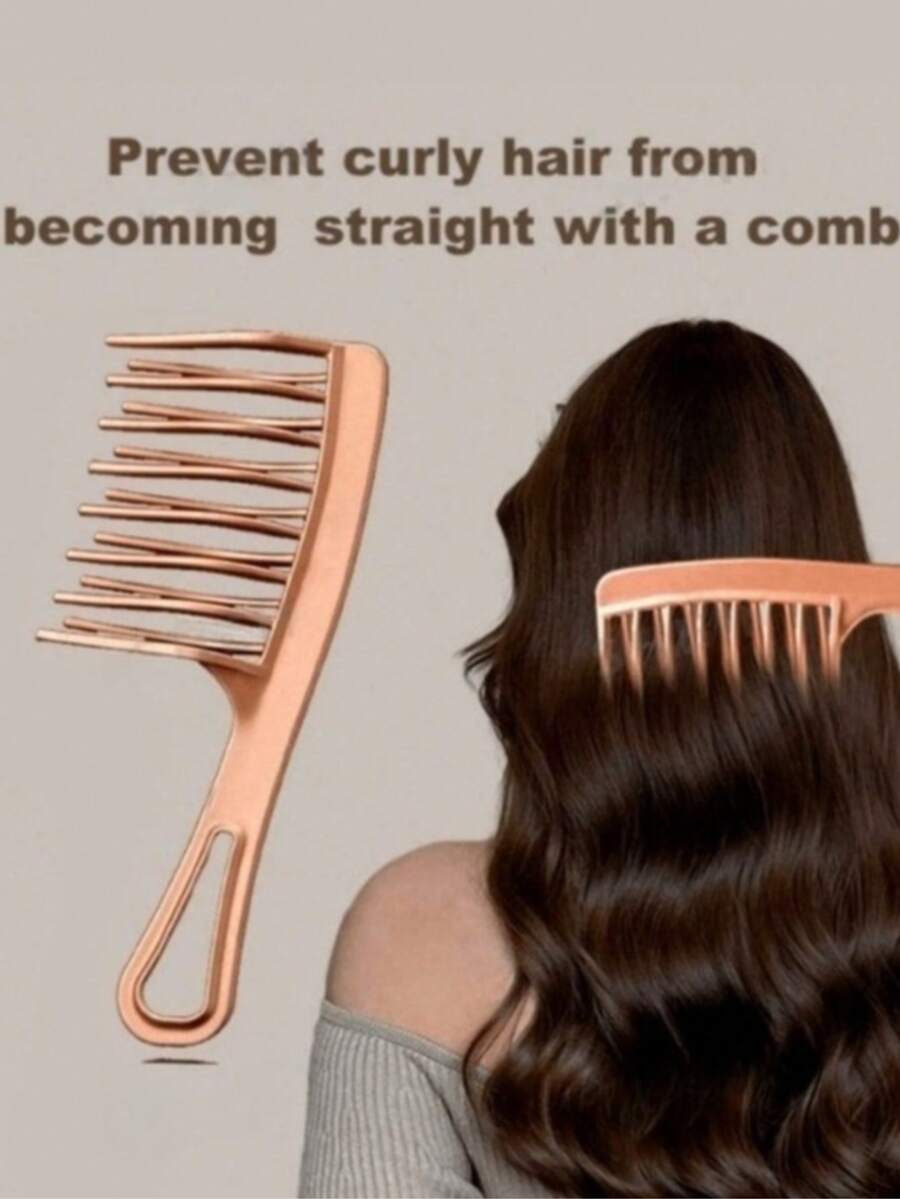 2 buah Sisir Bergigi Lebar Dua Baris, Sisir Rambut Wanita & Anak Perempuan, Sisir Rambut Panjang, Sisir Rambut Keriting, Sisir Rambut Pengeriting, Ukuran Besar, Anti-Statis - Sampanye - View 1