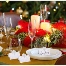 Tarjetas de mesa con copos de nieve navideños, tarjetas de lugar plegables estilo tienda, decoración para cena de invierno, boda, fiesta y reunión - Multicolor - Ver 5