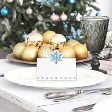 Tarjetas de mesa con copos de nieve navideños, tarjetas de lugar plegables estilo tienda, decoración para cena de invierno, boda, fiesta y reunión - Multicolor - Ver 8