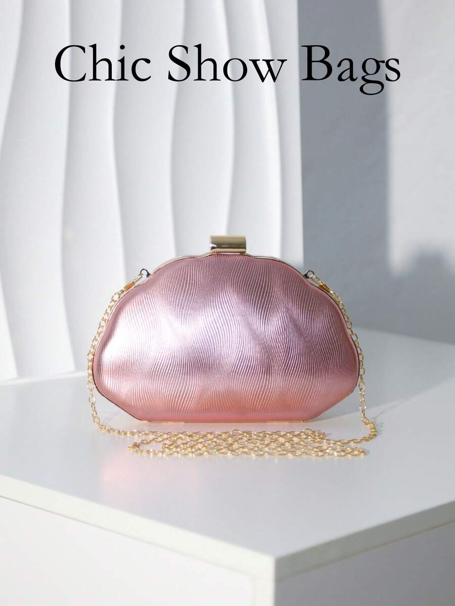 Women's Evening Clutch Bag, Cloud-Shaped Hard Shell Handbag, Gold-Tone Frame Lock, Detachable Chain Strap, Elegant And Glamorous Style, Suitable For Weddings, Banquets And Parties