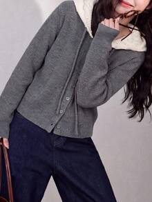 Women's Autumn/Winter Casual Elegant Colorblock Hat Design Sweater Cardigan Jacket - Grey - View 1