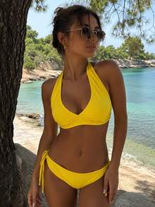 Women's Yellow Tie-Side Bikini Set – Classic Fit XS/S - Yellow - View 1