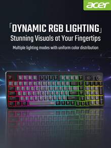 Acer OKW222 機械手感螢幕顯示鍵盤，RGB 背光電競鍵盤，適用桌上型電腦與筆記型電腦，通用於辦公與商務，USB 介面，三模式 - 查看 8