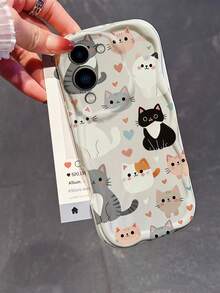 1 buah Casing Ponsel Lucu dengan Tepi Bergelombang, Motif Kartun Kucing dan Hati, Bahan TPU Lembut, Tahan Guncangan, Kompatibel dengan Ponsel Seri 1000. - Putih - View 6