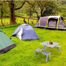 4-Person Portable Folding Camping Table, Camping Table And Chairs Set 137X85X65 Cm, Aluminum Alloy Frame, Suitcase Design With Handle, Sunshade Opening, Suitable For Picnic And Garden Use - 2 Sets - View 8