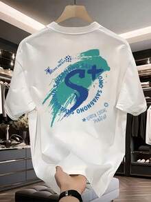 Men's Short-Sleeved T-Shirt, Solid Color And Modern Print, New Summer Style In Large Sizes, Versatile Casual Top. - White - View 6