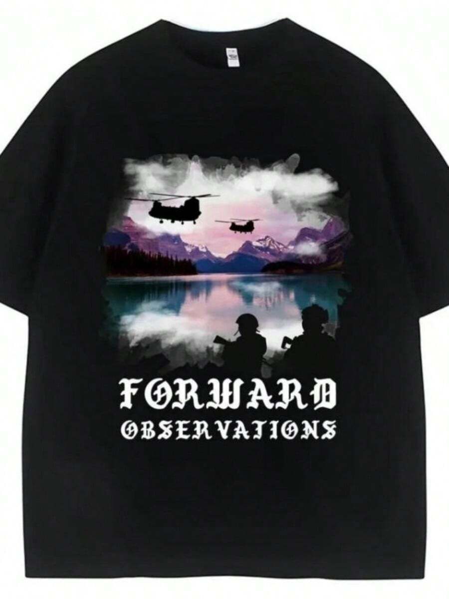 Forward Observations Group Graphic T Shirt Trendssssssssy Hip Hop Short SLeesve Punk Gothic Oversized T Shirts Streetwear Male - 黑色 - 查看 1