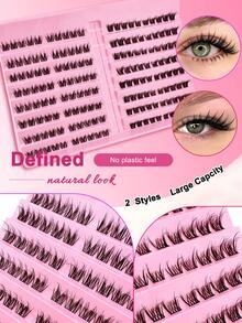 160pcs 2 Styles Mixed Fluffy Cluster False Eyelashes, 8-13mm Mixed Length Segmented Pointed Single Cluster Lashes, Cat Eye Eyelash Extensions - Black - View 4