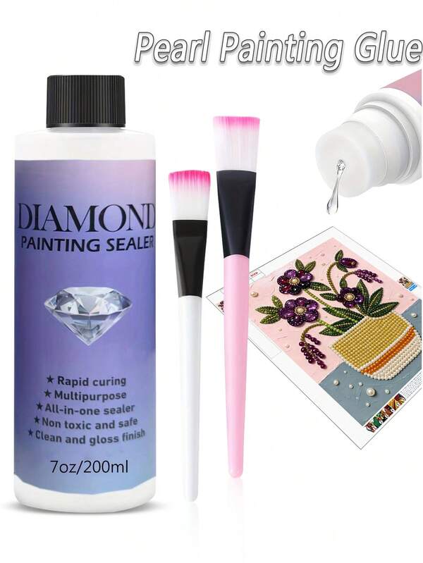 60ML/120ML/200ML Pearl Painting Sealing Tape Brush, 5D Diamond Painting Art Glue, Long-Lasting Fixation And Gloss Effect Sealant, Pearl Painting And Puzzle Pieces