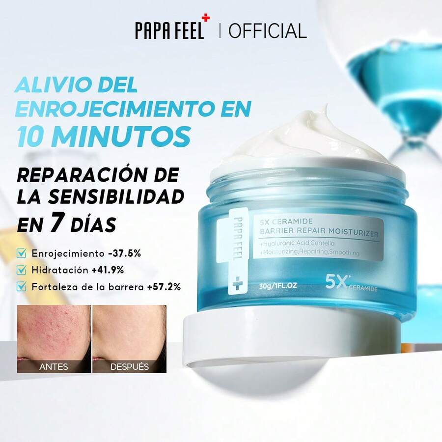 PAPA FEEL Ceramida 5X Crema Básica Calmante y Reparadora | Refuerzo de la barrera cutánea, reparación de la piel, reducción del enrojecimiento, hidratante | Con Centella Asiática y Ácido Hialurónico | Textura ligera no grasa | Adecuada para todo tipo de piel, piel sensible, uso diario.