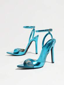 Women's Pointed Toe Wide Strap Buckle Design Stiletto High Heel Sandals, Summer Fashion Casual Elegant Sexy, Suitable For Dating, Party, Vacation, Gathering, Socialite, Outdoor Activities, Mint Blue High Heels - Mint Blue - View 8