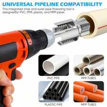 3PCS Integrated Pvc Pipe Threader Tool - 1/2" & 3/4" & 1" Dual-Function Internal External Pipe Threading Tool For Water Pipe, Duty Pipe Thread Cutting Tool Set-Electric Drill Compatible Heavy - Silver - View 2