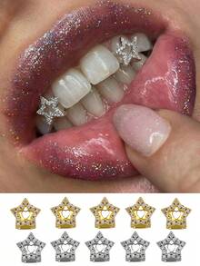 1pc/3pcs/5pcs Pentagram Zirconia Fashion Tooth Grillz, Hip-Hop Tooth Jewelry, Unisex Teeth Jewelry For Party, Music Festival, Halloween, Cosplay - Multicolor - View 1