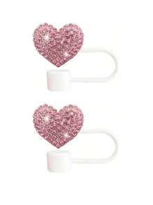 Premium Silicone Straw Cover With Sparkling Rhinestone Heart Decoration, Reusable Beverage Cup Lid, Compatible With 30oz And 40oz Tumblers, Glam Decor Accessory For Women, Suitable For Multiple Holidays And Birthday Gifts - Multicolor - View 30