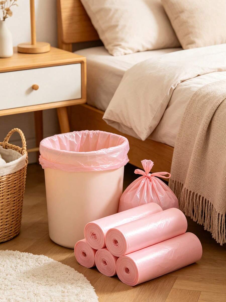 Pink Drawstring Trash Bags, Heavy Duty Leak-Proof Garbage Bags, 4–5 Gallon Small Capacity, Strong Durable Liners, Suitable For Bathroom, Kitchen And Daily Home Use - Multicolor - View 1