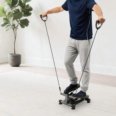 Hydraulic Twist Stepper Exercise Machine, LCD Display Fitness Stepper With Detachable Resistance Ropes, Indoor Home Workout Leg Thigh Training Equipment