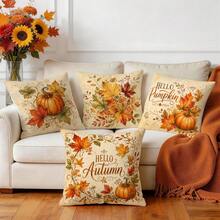 4 Stücke Vintage Herbst Ahornblatt & Kürbismuster einseitig bedruckte Kissenbezüge/Kissenbezüge, Multi-Szenen Atmosphäre Dekor Kissenbezüge geeignet für Wohnzimmer, Sofa, Schlafzimmer, Kissenfüllungen nicht enthalten - Verschiedenfarbig - Übersicht 9