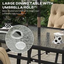 7 Pieces Garden Dining Set, Outdoor Rectangular Dining Table And 6 Cushioned Armchairs, Tempered Glass Top Table W/Umbrella Hole, Texteline Seats, Beige - Beige - View 6