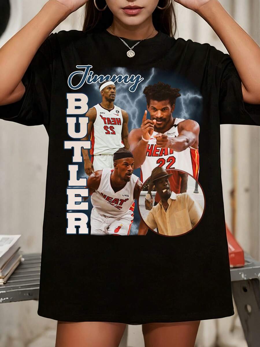 Jimmy Butler Heat Multi Shot Vintage  Basketball Graphic Tee - Black - View 1