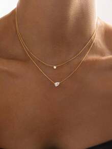 Layered Gold Necklaces For Women,Dainty 14K Gold Plated CZ Pendant Necklace Stack Cute Teardrop Non Tarnish Layering Choker Necklace Set - Gold - View 1