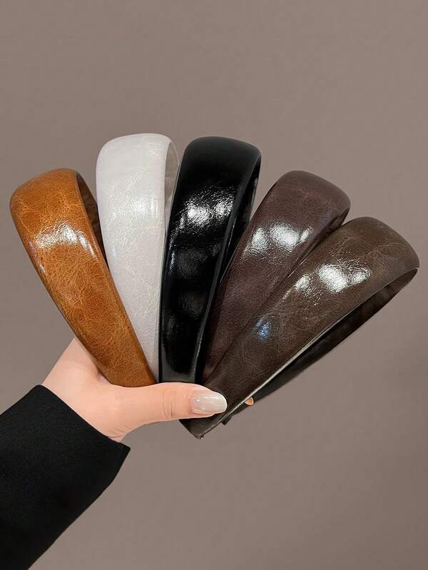 5 Pcs Women's Maillard Vintage Leather Wide Headband, High Crown Elegant Headband, Daily Wear Hair Accessory, Suitable For Daily, Casual, Party, Beach, Vacation, Hairstyle Design, Face Washing/Hair Washing, Makeup, Clothing Accessory, Spring Headband, Summer Headband, Autumn Headband, Winter Headband