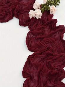 1pc/3pcs Bohemian Style Cheesecloth Table Runner, Semi-Transparent Gauze Tablecloth, Suitable For Wedding, Birthday, Baby Shower, Party, Bohemian Style Table Decor (Wine Red) - Burgundy - View 4