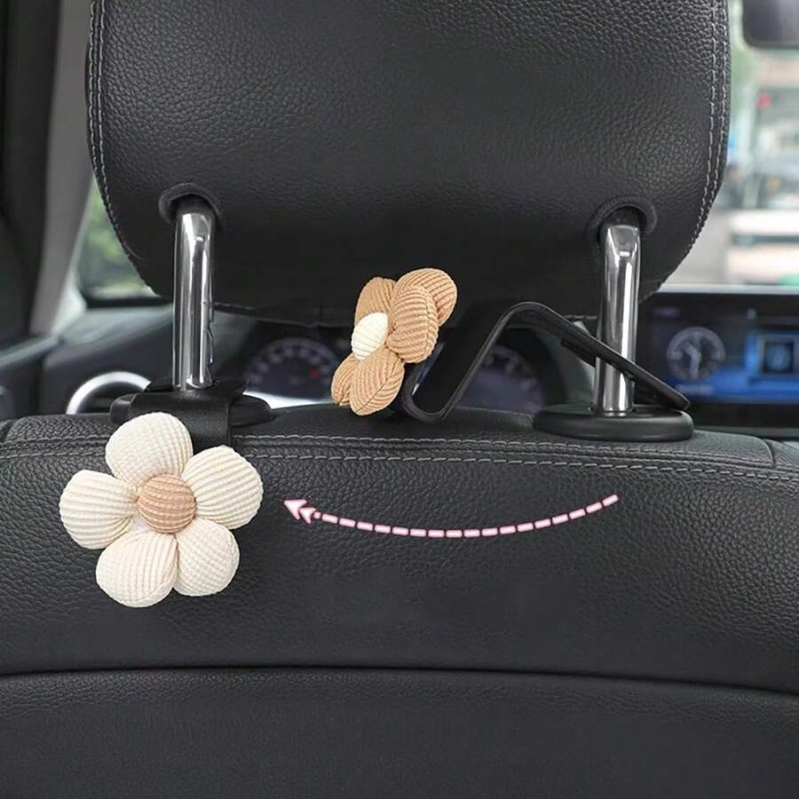 2pcs Car Seat Headrest Hooks, Cute Floral Design Car Backseat Handbag Holder, Seat Back Floral Support Hook, Suitable For Coats, Umbrellas, Shopping Bags, Universal Fit - Multicolor - View 1