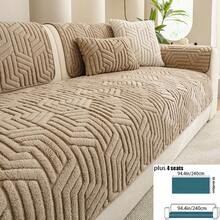 1pc Geometric Embossed Plush Sofa Cover, Non-Slip & Washable Sofa Protector, Suitable For Pet Homes, Neutral Wabi-Sabi Style, Applicable For Living Room, Bedroom, Dining Room, All Seasons, Multiple Sizes & Colors Available - Mocha Brown - View 11
