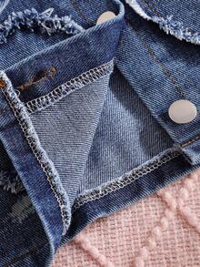 Girls 2-Piece Set: Frayed Heart Patchwork Denim Jacket + Ribbed Knit Sleeveless Tulle Dress, Spring/Autumn Outdoor Outfit - Multicolor - View 6