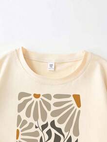 Women's Plus Size Floral Print Crew Neck T-Shirt - Apricot - View 4
