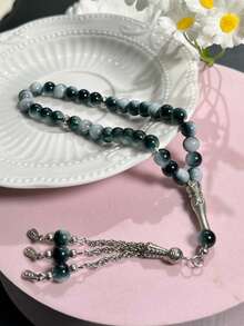 1pc 33-Bead Artificial Crystal Muslim Prayer Beads, Vintage Carved Silver Tube Chain Tassel Tasbih, Luxury High-End Islamic Prayer And Recitation Beads - Multicolor - View 12