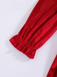 Girls' Casual Fashion Umbrella Hem Large Collar Long Sleeve Knee-Length Dress, Spring/Autumn - Red - View 8