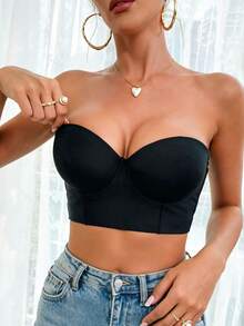 3pcs Women's Strapless Bandeau Bra, Solid Color Backless Push-Up Lift-Up Anti-Sagging Bra - Multicolor - View 7
