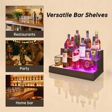 LED Lighted Liquor Bottle Display Shelf, 24/37 Inch Bar Display Shelf, 3 Step Freestanding Holding Bottles For Home Bar, Party, Walnut - Walnut - View 4