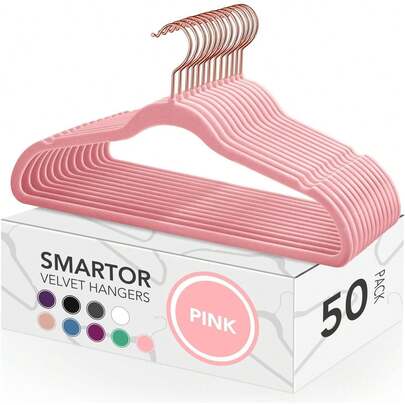 Premium Velvet Hangers 50 Pack, Pink Non Slip Felt Hangers Gold Hook |   Slim Space Saving Closet Organizer With Sturdy Heavy Duty Build And 360 °   Swivel Rotating Hooks Coats, Suits And Dresses