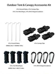 8PCS. 16PCS Windproof Outdoor Tent And Awning Accessory Set | Complete Heavy-Duty Camping Waterproof Tarp Fixing Set, Includes Ground Stakes, Wind Ropes, Tarp Clips And D-Rings - Multicolor - View 15