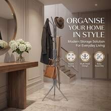 Aafan Freestanding Metal Coat Tree Rack, Multi Hook Clothes Stand Hanger For Hats Scarves Jackets, Sturdy Powder Coated Steel Tree Coat Rack For Entryway Bedroom Office, Space Saving Standing Garment Organizer, Grey - View 9