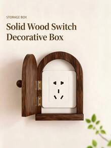 1pc Handmade Wooden Power Outlet Cover (Non-Electric), Handcrafted Wooden Design, Decorative Outlet Cover, Solid Wood Arched Switch Decorative Box, Rustic Country Style, Outlet Wall Cover, Control Panel, Suitable For Living Room Wall, Bedroom Decoration, Home Decor, Applicable To Hotel, B&B, Kitchen Outlet Decorative Box Protection, Enhancing Space Aesthetics - Brown - View 1