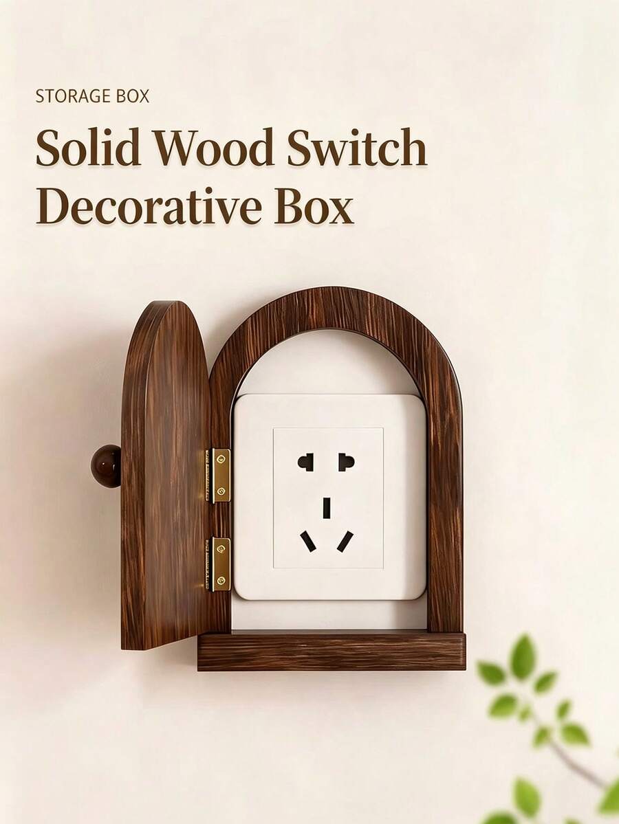 1pc Handmade Wooden Power Outlet Cover (Non-Electric), Handcrafted Wooden Design, Decorative Outlet Cover, Solid Wood Arched Switch Decorative Box, Rustic Country Style, Outlet Wall Cover, Control Panel, Suitable For Living Room Wall, Bedroom Decoration, Home Decor, Applicable To Hotel, B&B, Kitchen Outlet Decorative Box Protection, Enhancing Space Aesthetics - Brown - View 1