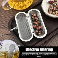 1/3 Piecesstainless Steel Tea Filter, Tea Infuser, Tea Strainer, Tea Set, Office Tea Bag, Soup Bag, Filter Mesh, Tea Filter, Rectangular Shape. - Silver - View 8